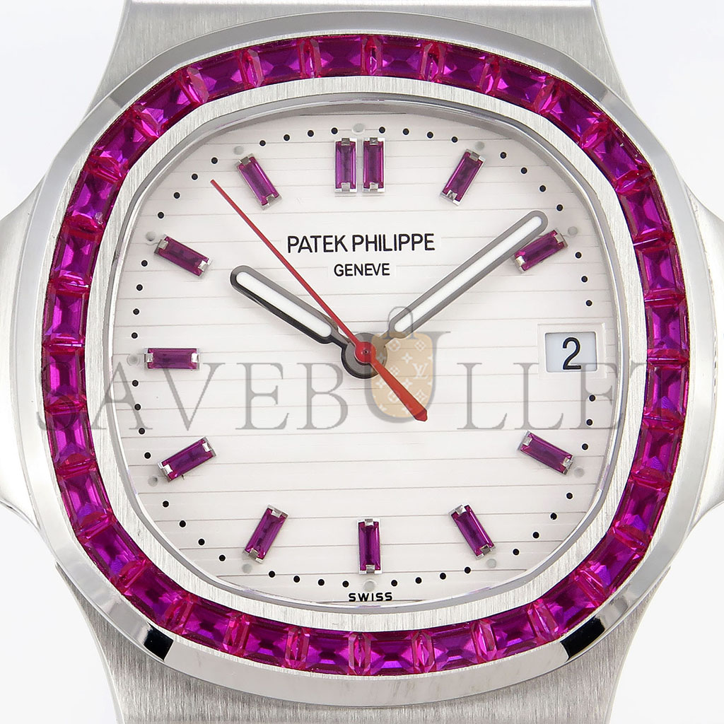 p**ek ph**ppe nautilus edition white dial purple Di*m*nds bezel on watch 5711p